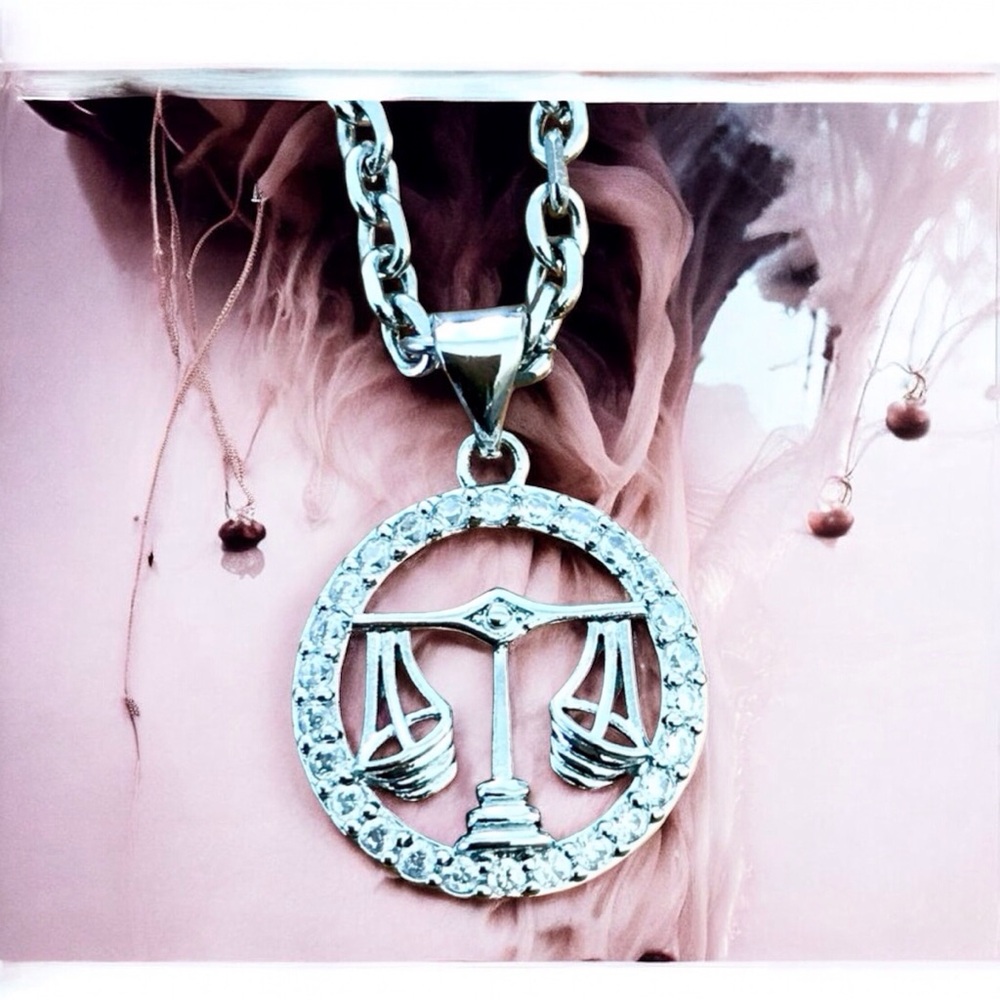 🆕 Libra Crystal Pendant Necklace Gold Plating Over Alloy